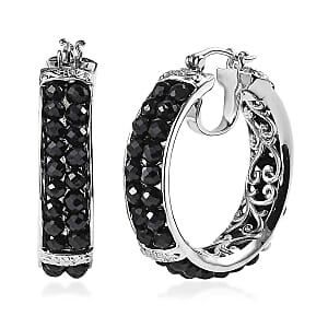 Karis Thai Black Spinel Hoop Earrings in Platinum Bond 14.00 ctw