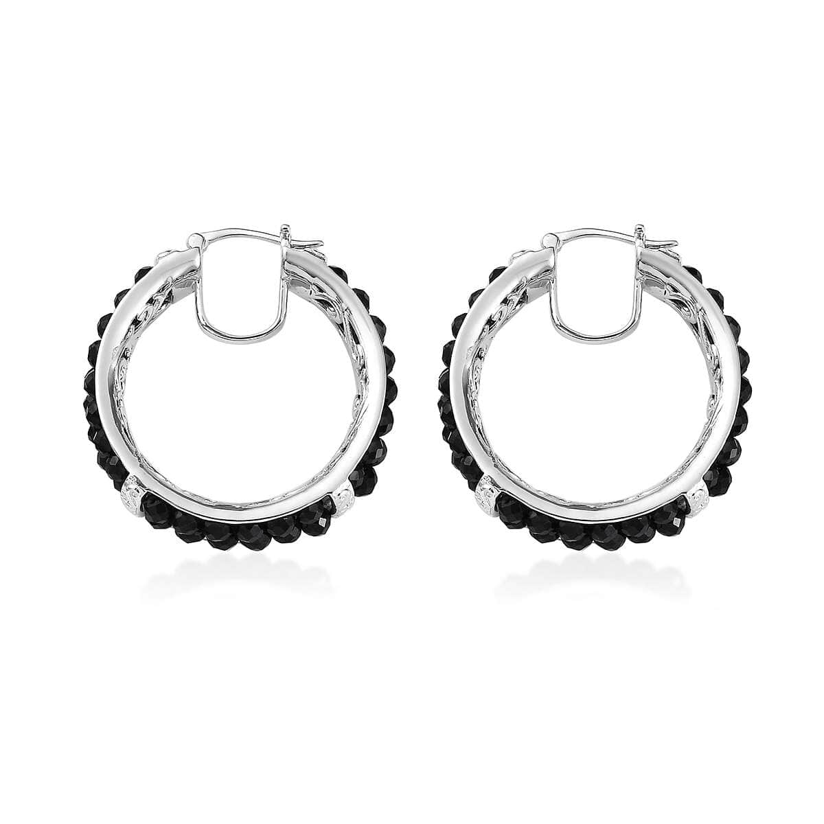 Karis Thai Black Spinel Hoop Earrings in Platinum Bond 14.00 ctw image number 3