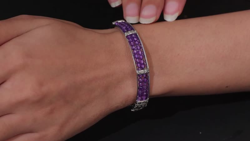 Karis African Amethyst Bangle Bracelet in Platinum Bond (6.50 In) 25.00 ctw