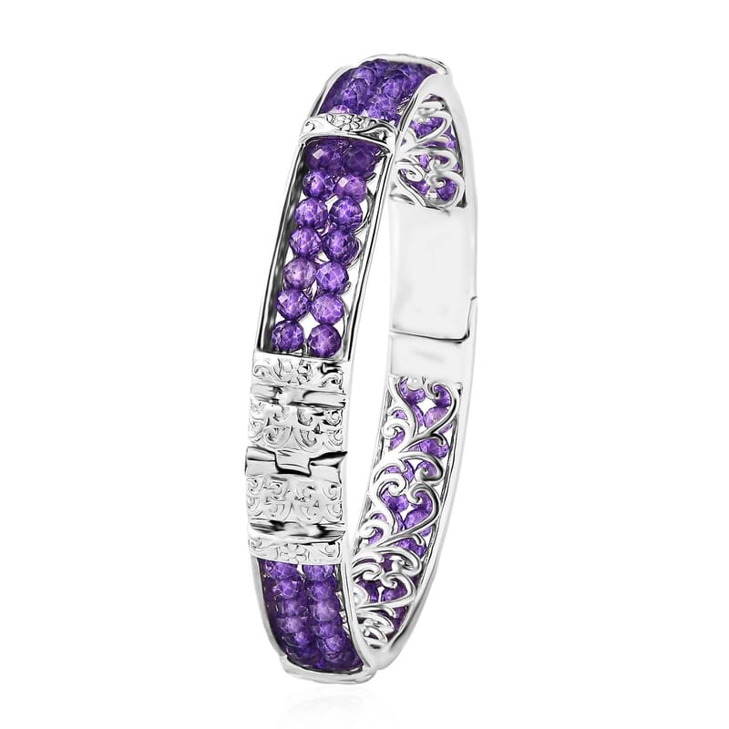 Karis African Amethyst Bangle Bracelet in Platinum Bond (6.50 In) 25.00 ctw