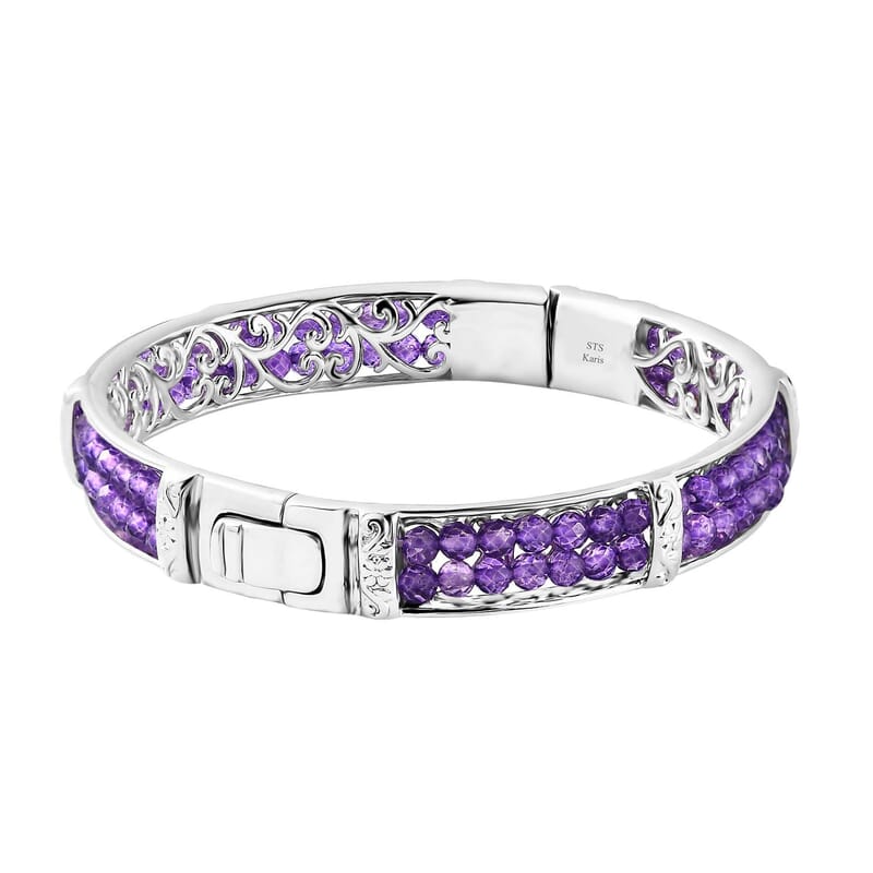 Karis African Amethyst Bangle Bracelet in Platinum Bond (6.50 In) 25.00 ctw