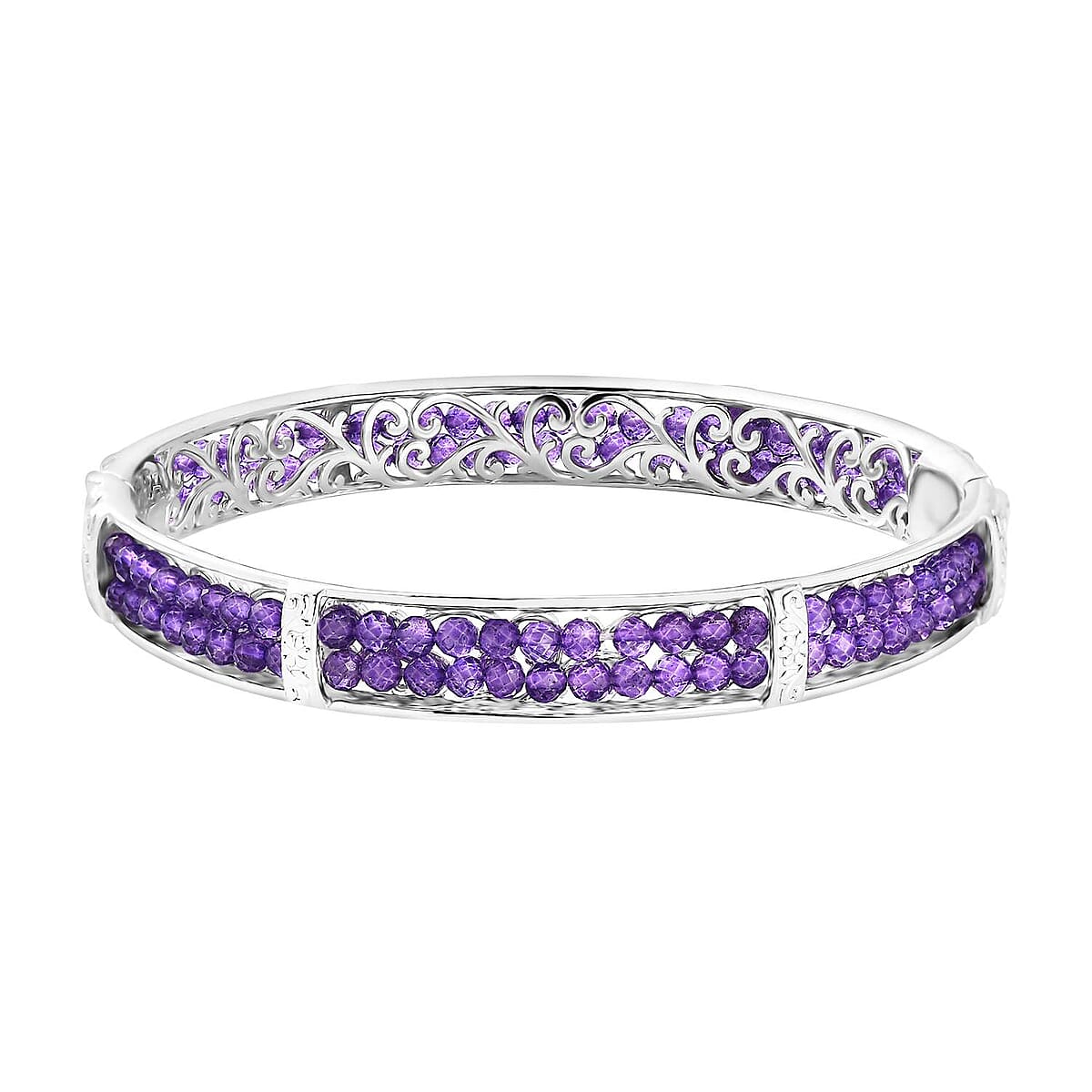 Karis African Amethyst Bangle Bracelet in Platinum Bond (8.00 In) 25.00 ctw image number 0