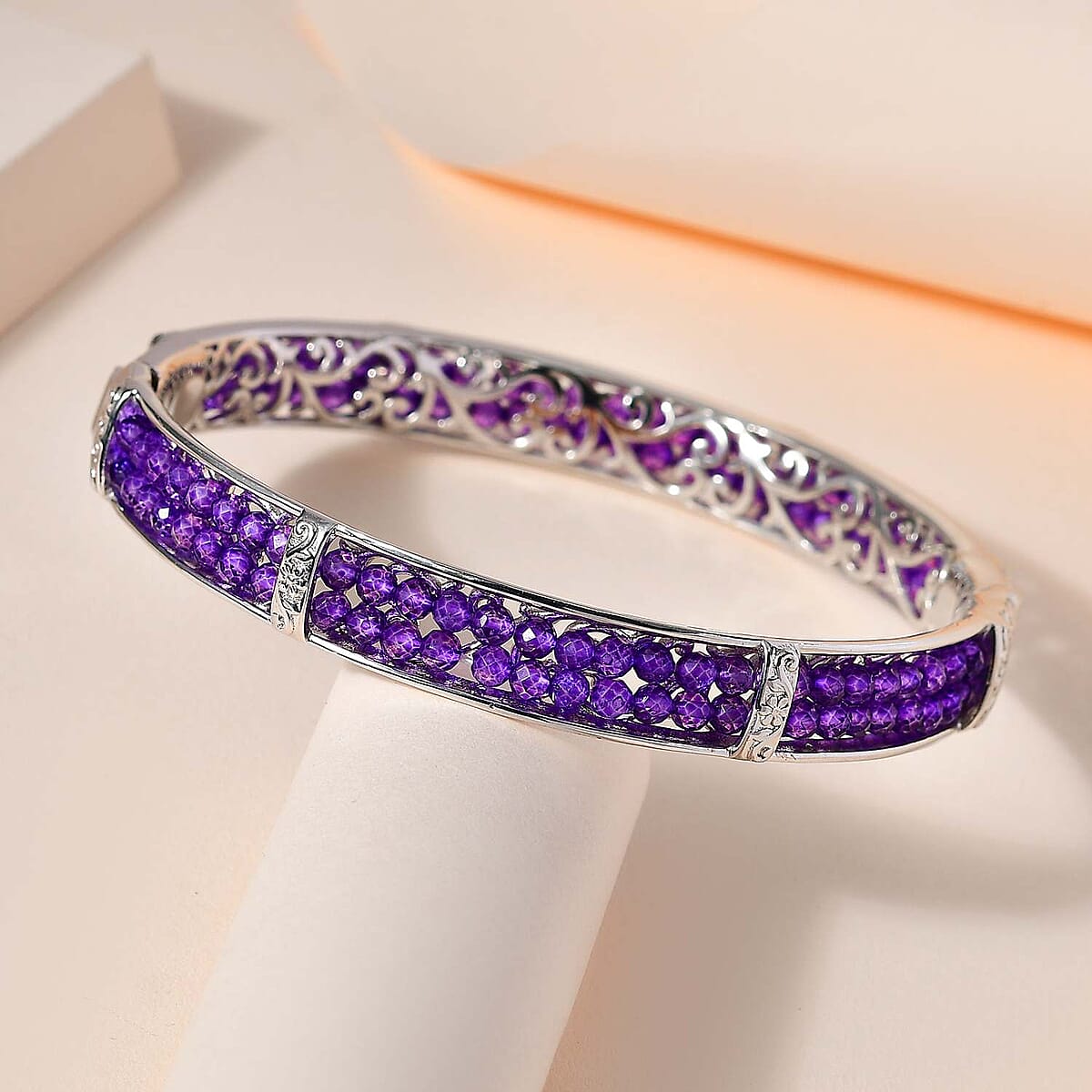 Karis African Amethyst Bangle Bracelet in Platinum Bond (8.00 In) 25.00 ctw image number 1