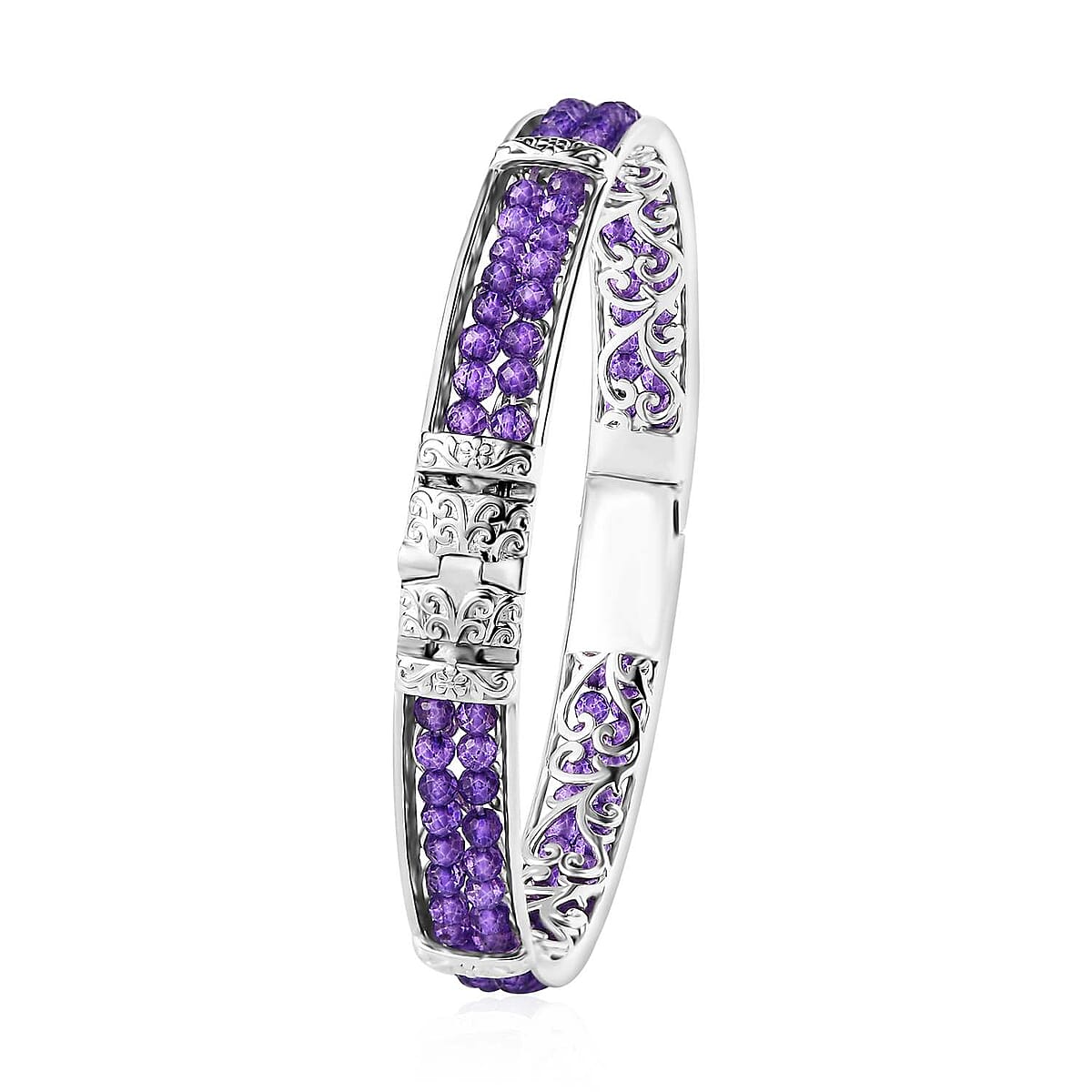 Karis African Amethyst Bangle Bracelet in Platinum Bond (8.00 In) 25.00 ctw image number 3