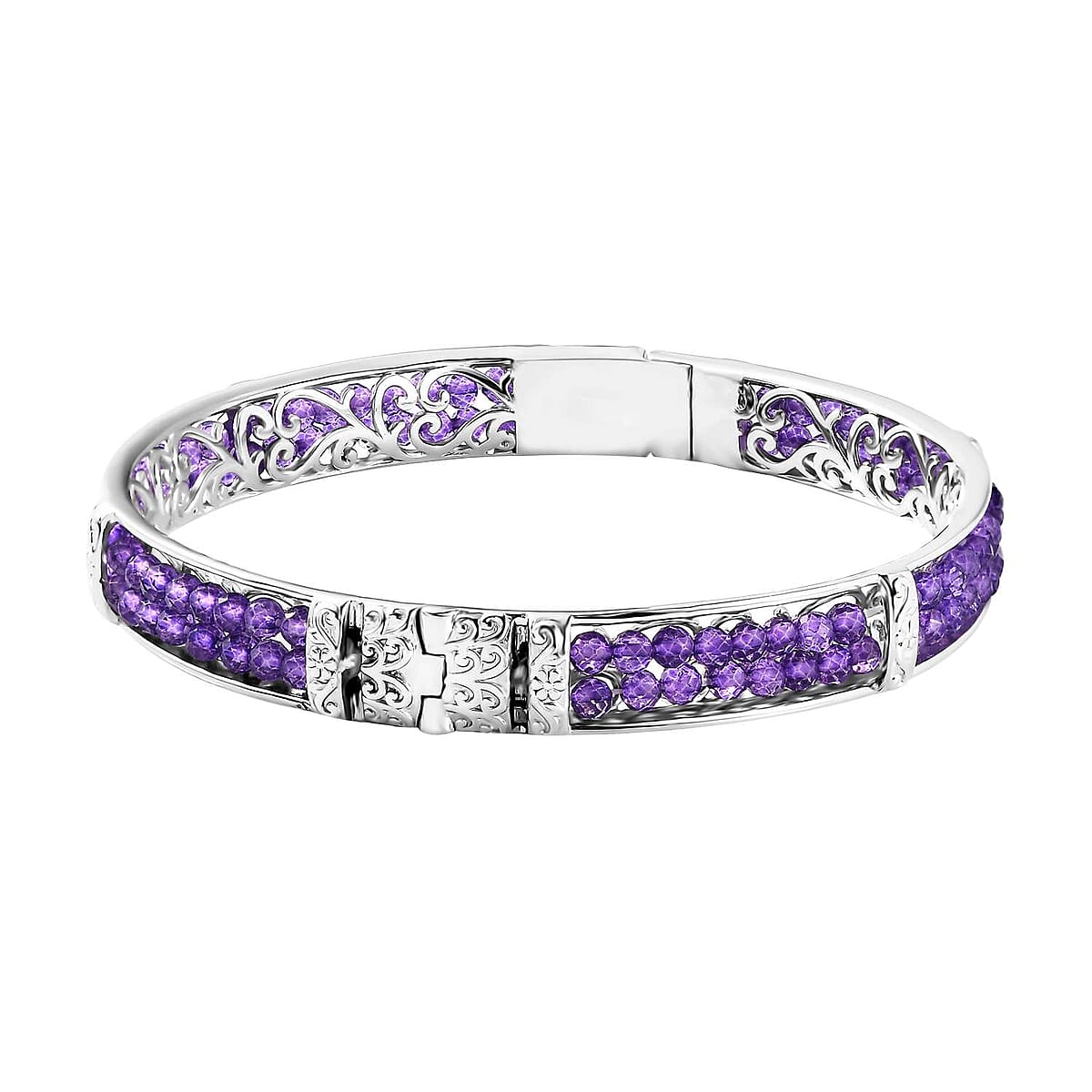 Karis African Amethyst Bangle Bracelet in Platinum Bond (8.00 In) 25.00 ctw image number 4