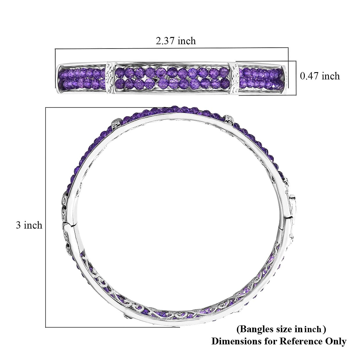 Karis African Amethyst Bangle Bracelet in Platinum Bond (8.00 In) 25.00 ctw image number 5