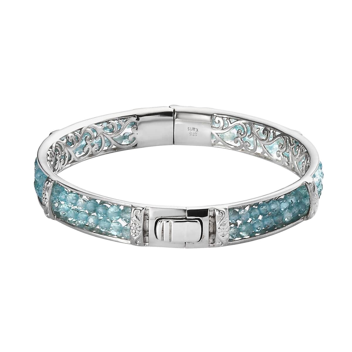 Karis Madagascar Paraiba Apatite Bangle Bracelet in Platinum Bond (7.25 In) 32.00 ctw image number 3