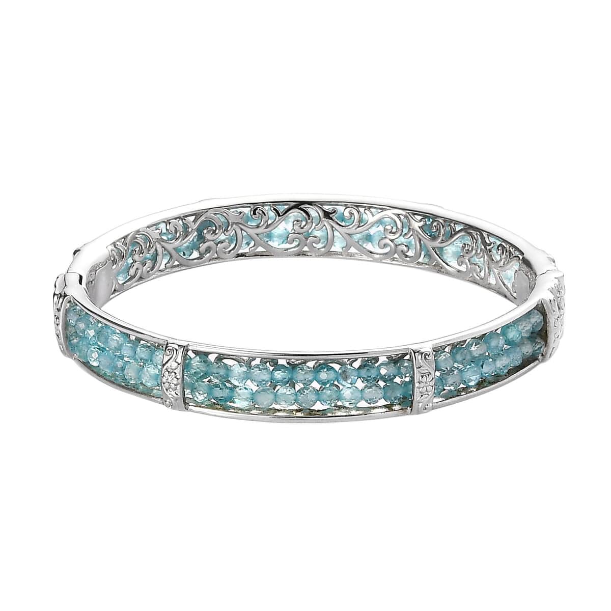 Karis Madagascar Paraiba Apatite Bangle Bracelet in Platinum Bond (7.25 In) 32.00 ctw image number 4