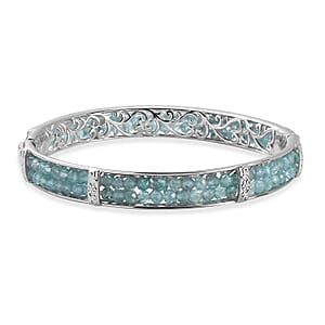 Karis Betroka Blue Apatite Bangle Bracelet in Platinum Bond (8.0 In) 32.00 ctw