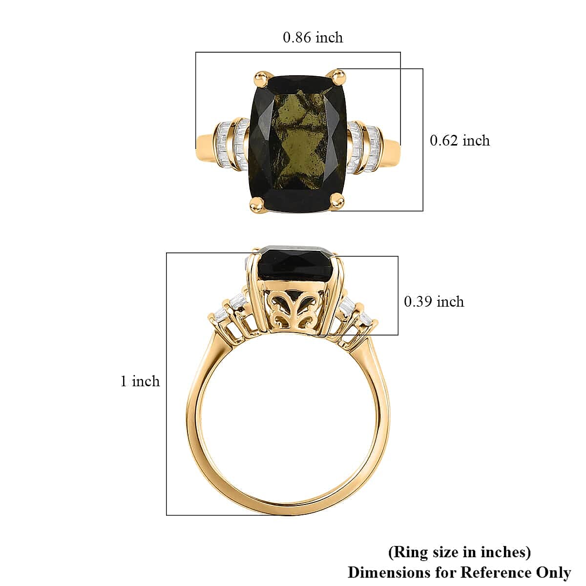 Luxoro 10K Yellow Gold Premium Bohemian Moldavite and Diamond Ring (Size 6.0) 4.10 Grams 6.00 ctw