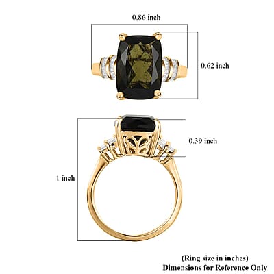 Luxoro 10K Yellow Gold Premium Bohemian Moldavite and Diamond Ring (Size 6.0) 4.10 Grams 6.00 ctw