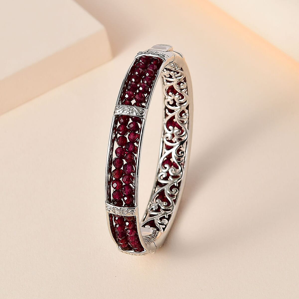 Karis Mozambique Garnet Bangle Bracelet in Platinum Bond (6.50 In) 28.00 ctw image number 1