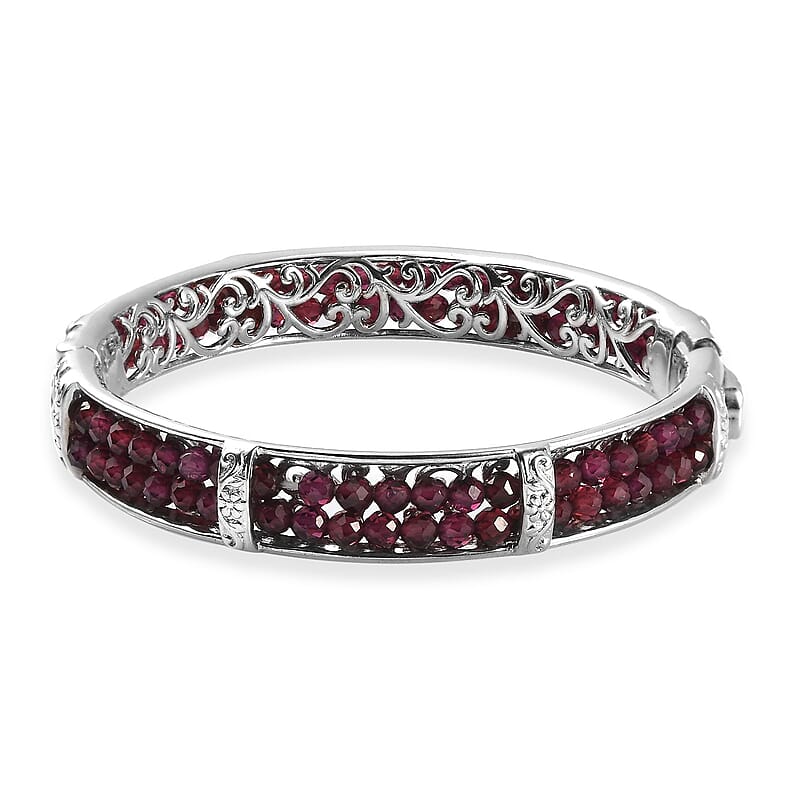 Karis Mozambique Garnet Bangle Bracelet in Platinum Bond (6.50 In) 28.00 ctw