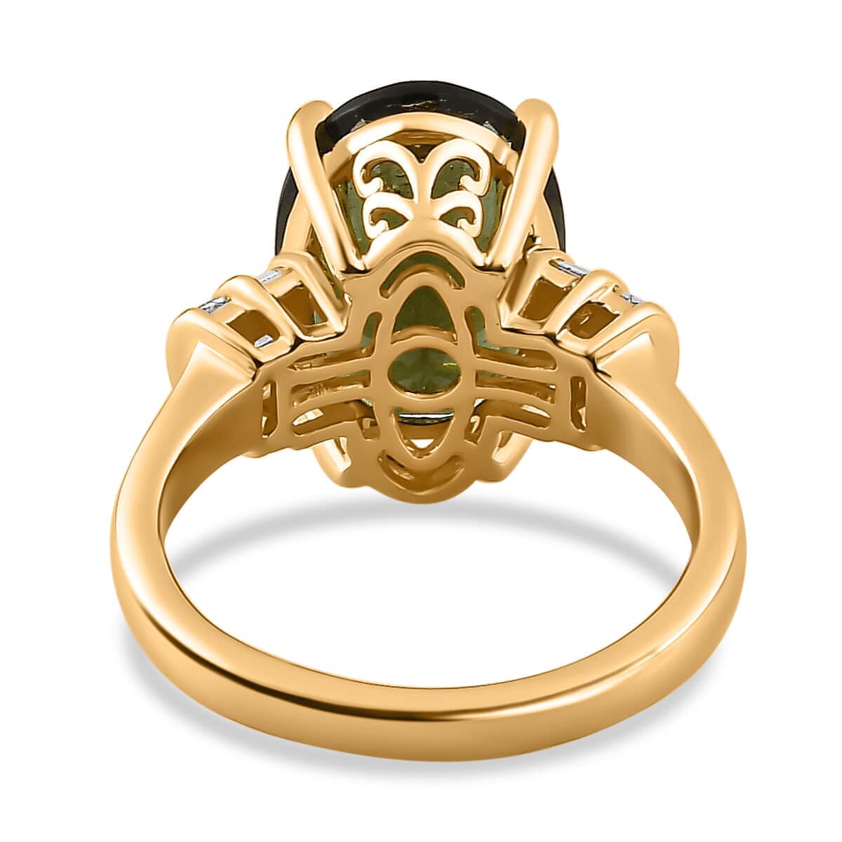 Luxoro 10K Yellow Gold Premium Bohemian Moldavite and Diamond Ring (Size 10.0) 4.40 Grams 3.70 ctw image number 4