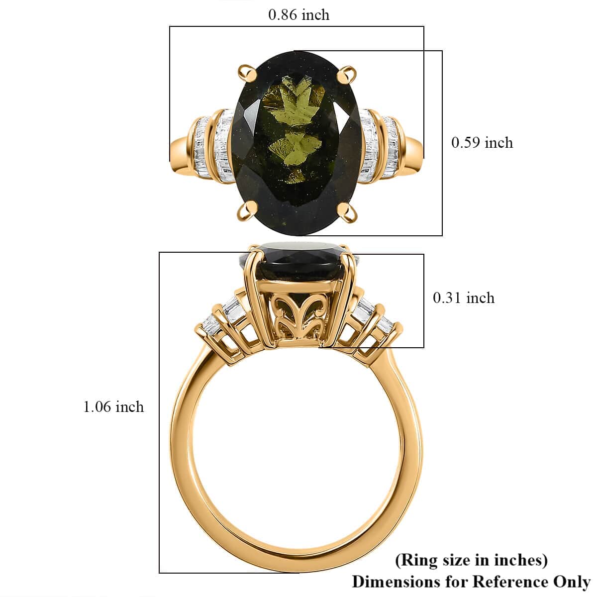 Luxoro 10K Yellow Gold Premium Bohemian Moldavite and Diamond Ring (Size 10.0) 4.40 Grams 3.70 ctw image number 5