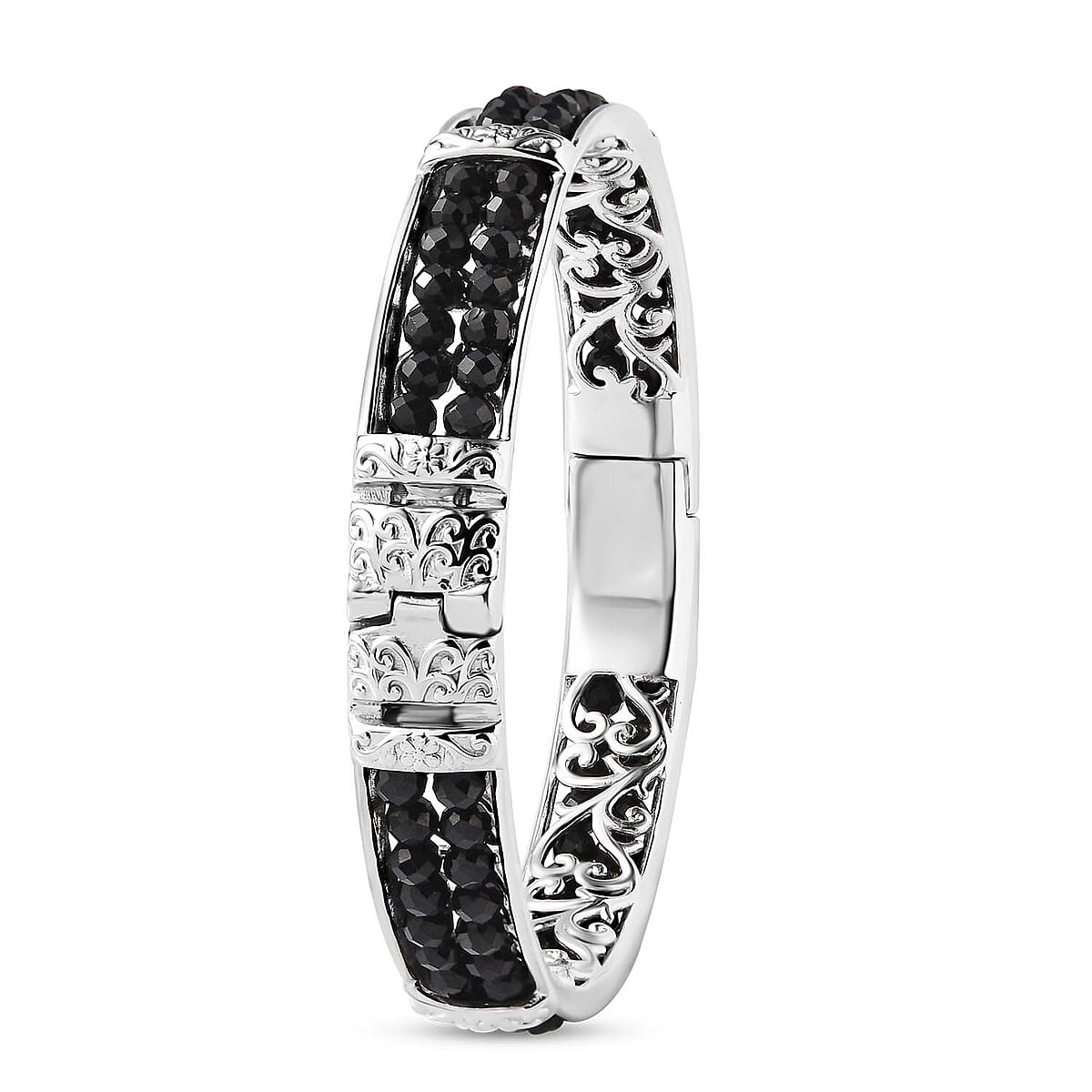 Karis Thai Black Spinel Bangle Bracelet in Platinum Bond (6.50 In) 25.00 ctw image number 3