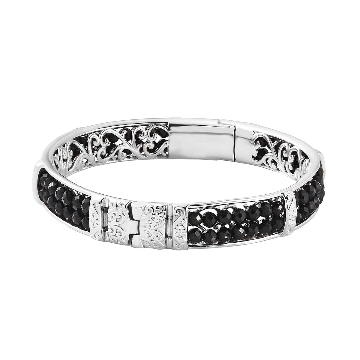 Karis Thai Black Spinel Bangle Bracelet in Platinum Bond (6.50 In) 25.00 ctw image number 4