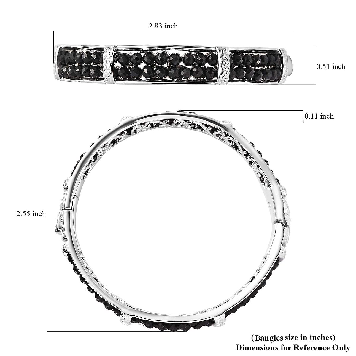 Karis Thai Black Spinel Bangle Bracelet in Platinum Bond (6.50 In) 25.00 ctw image number 5