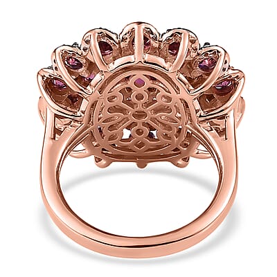Tanzanian Rhodolite Garnet and White Zircon Floral Ring in Vermeil Rose Gold Over Sterling Silver (Size 10.0) 4.70 ctw