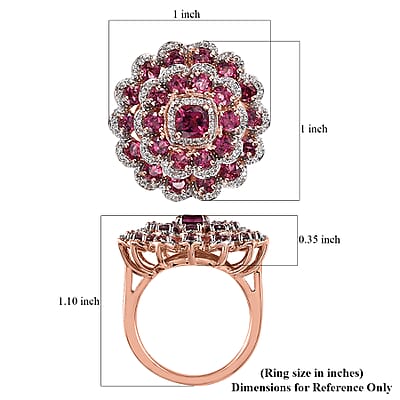 Tanzanian Rhodolite Garnet and White Zircon Floral Ring in Vermeil Rose Gold Over Sterling Silver (Size 10.0) 4.70 ctw