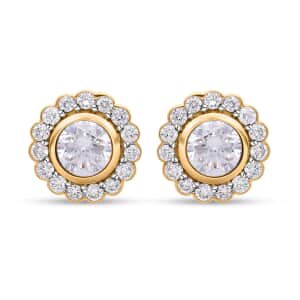 14K Yellow Gold Luxuriant Lab Grown Diamond E-F VS Halo Stud Earrings 1.50 ctw