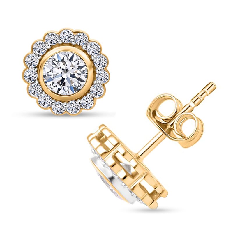 14K Yellow Gold Luxuriant Lab Grown Diamond E-F VS Halo Stud Earrings 1.50 ctw