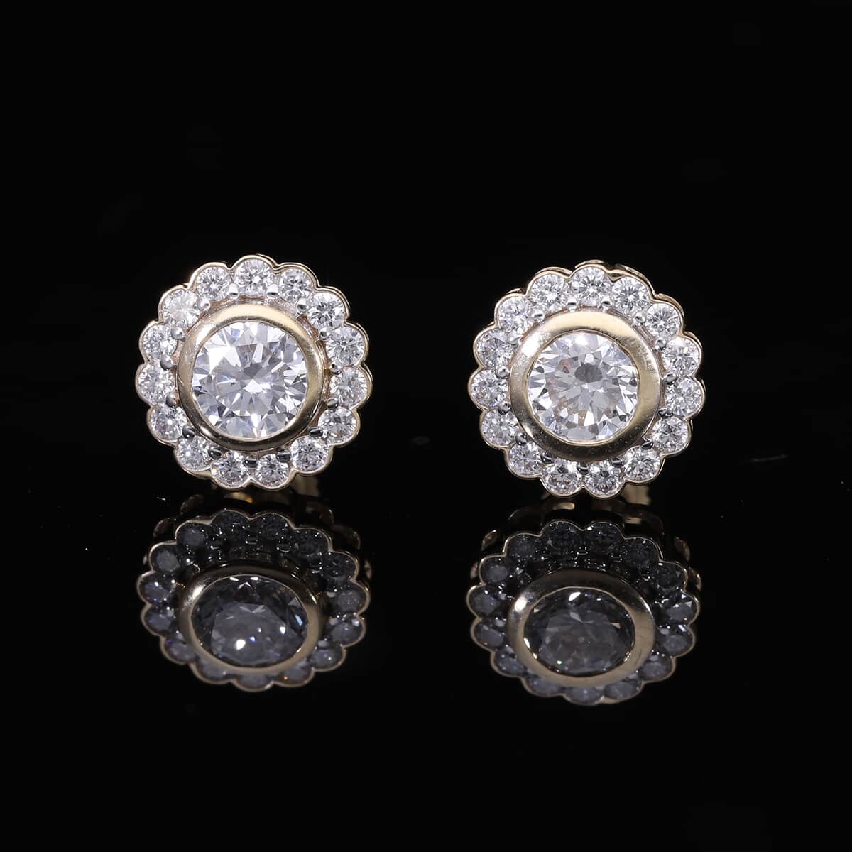 14K Yellow Gold Luxuriant Lab Grown Diamond E-F VS Halo Stud Earrings 1.50 ctw image number 1