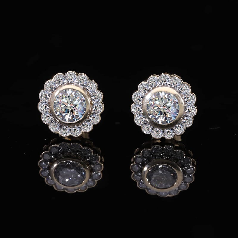 14K Yellow Gold Luxuriant Lab Grown Diamond E-F VS Halo Stud Earrings 1.50 ctw