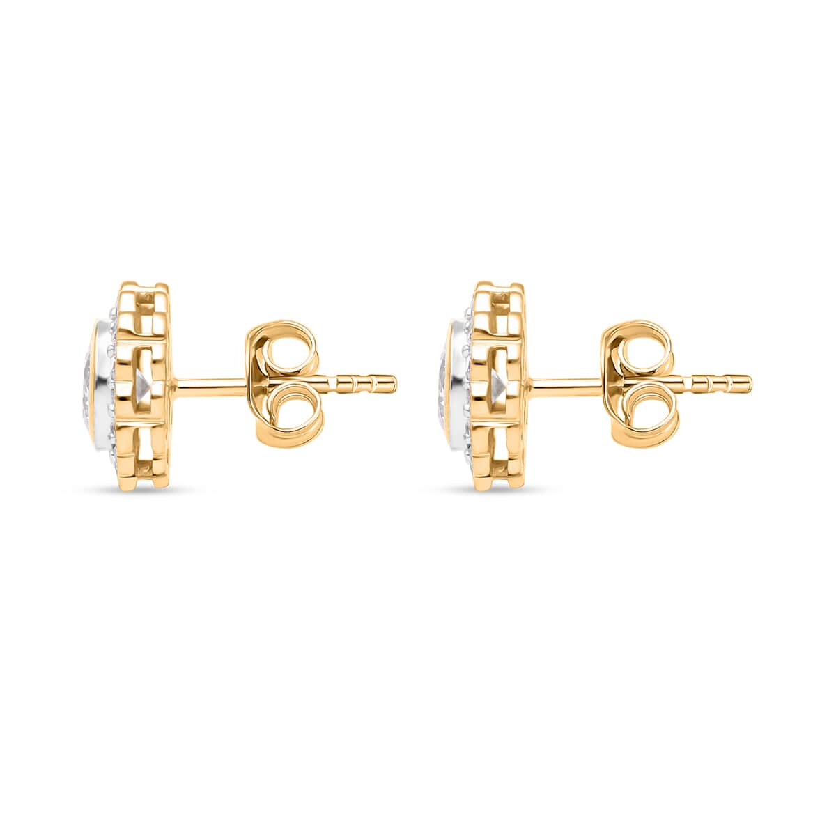14K Yellow Gold Luxuriant Lab Grown Diamond E-F VS Halo Stud Earrings 1.50 ctw image number 3