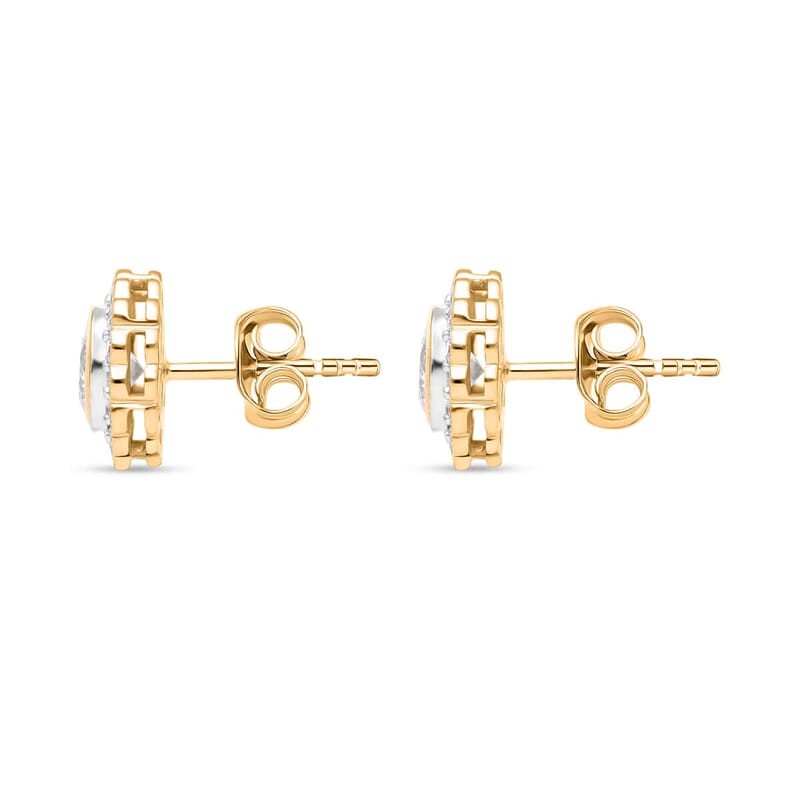 14K Yellow Gold Luxuriant Lab Grown Diamond E-F VS Halo Stud Earrings 1.50 ctw