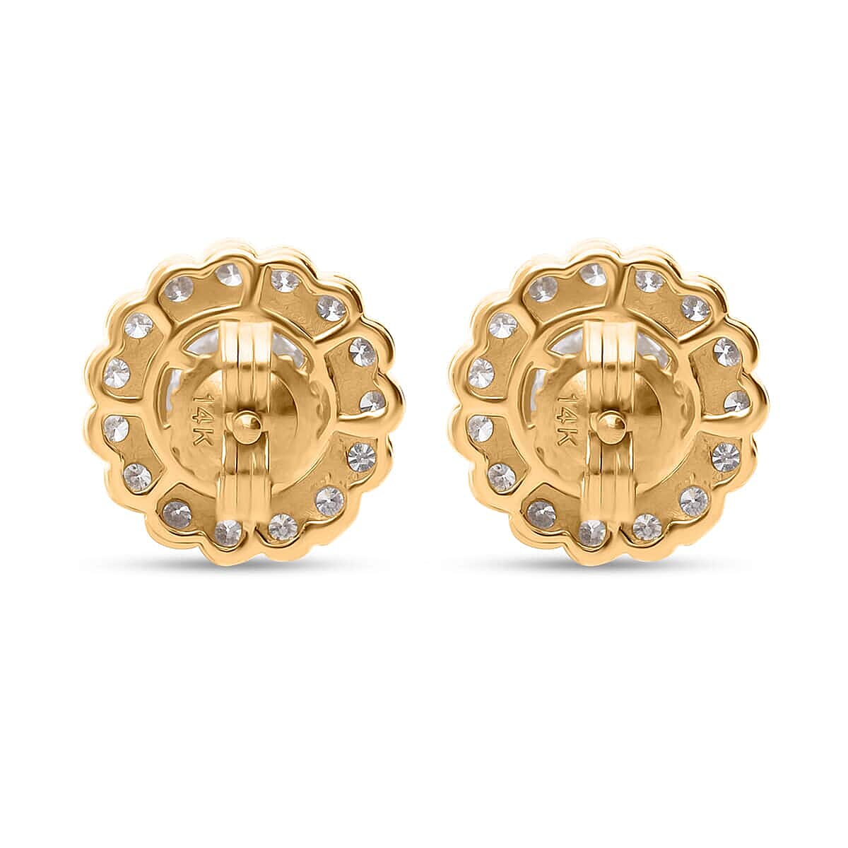 14K Yellow Gold Luxuriant Lab Grown Diamond E-F VS Halo Stud Earrings 1.50 ctw