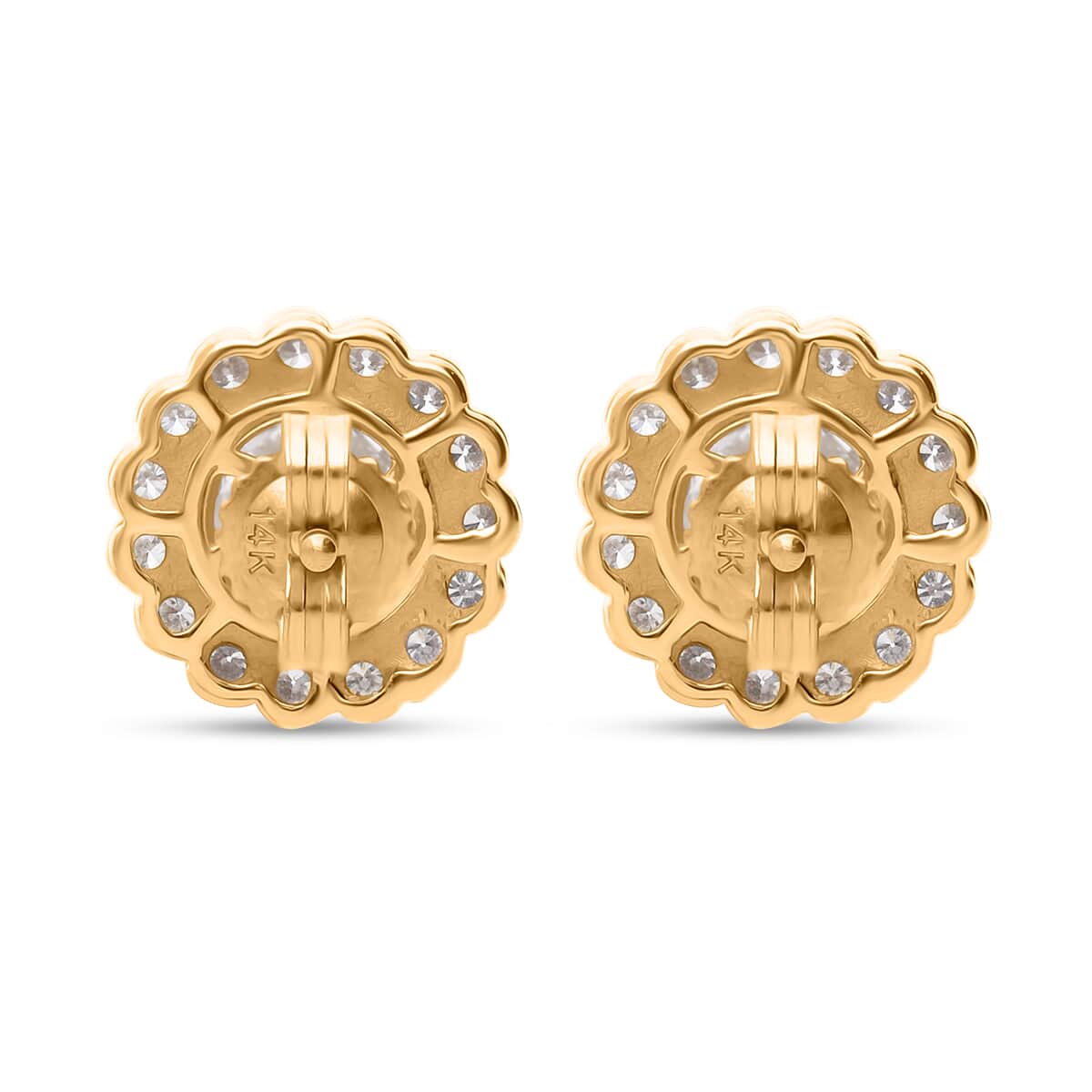 14K Yellow Gold Luxuriant Lab Grown Diamond E-F VS Halo Stud Earrings 1.50 ctw image number 4