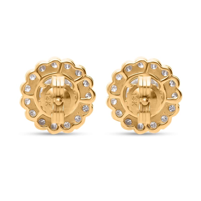 14K Yellow Gold Luxuriant Lab Grown Diamond E-F VS Halo Stud Earrings 1.50 ctw