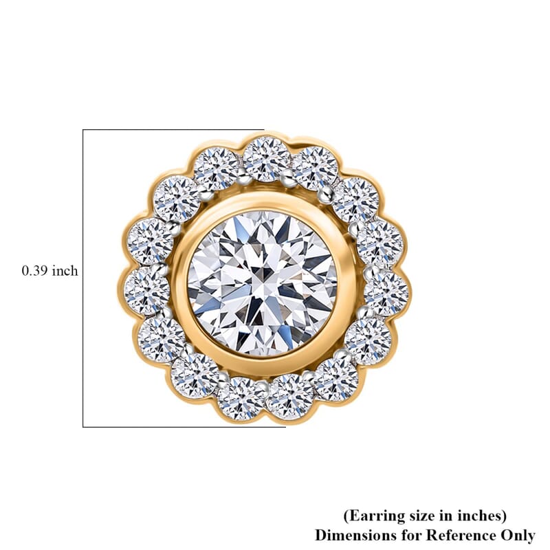 14K Yellow Gold Luxuriant Lab Grown Diamond E-F VS Halo Stud Earrings 1.50 ctw