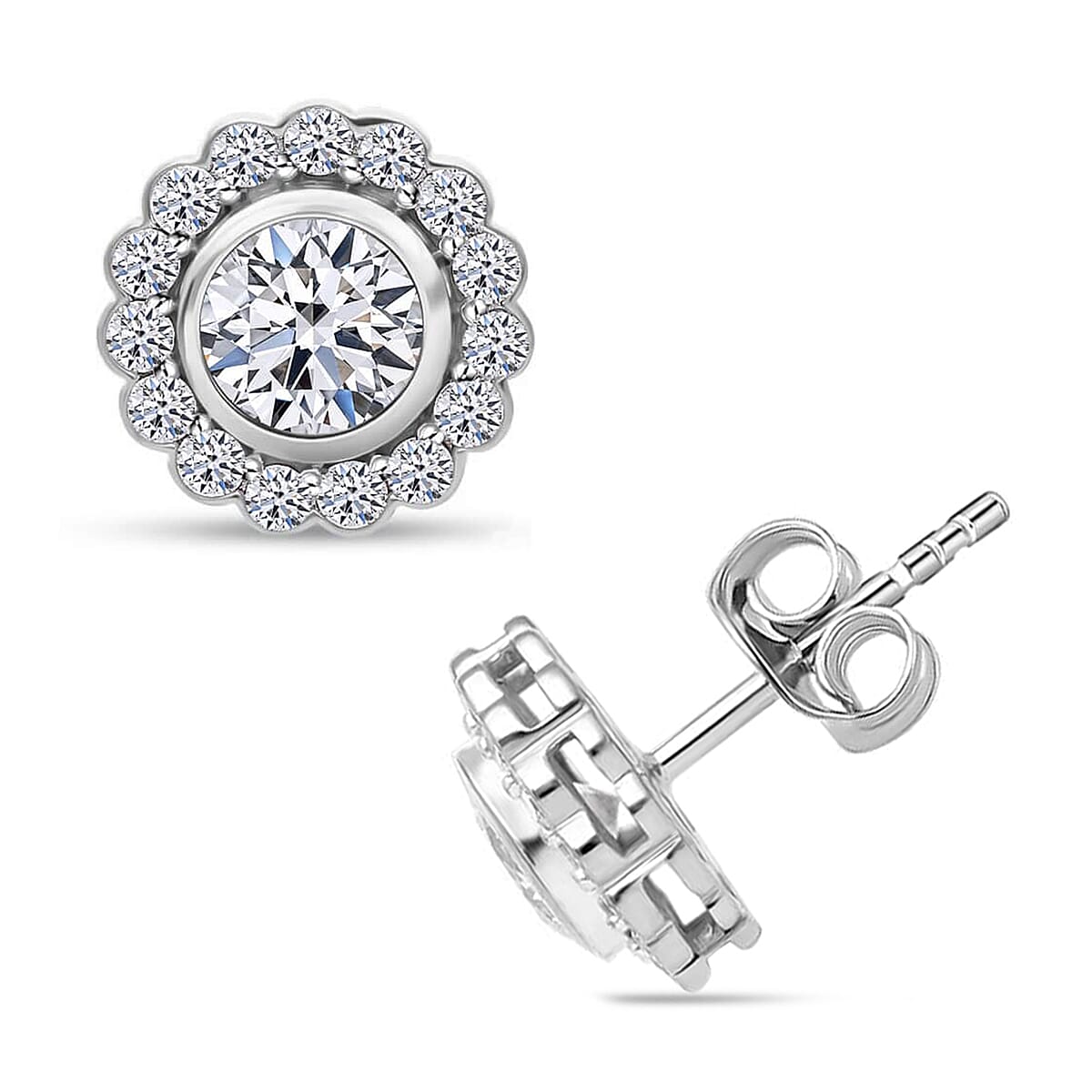 14K White Gold Luxuriant Lab Grown Diamond E-F VS Halo Stud Earrings 1.50 ctw