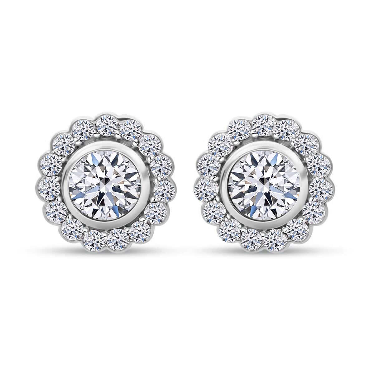 14K White Gold Luxuriant Lab Grown Diamond E-F VS Halo Stud Earrings 1.50 ctw image number 0