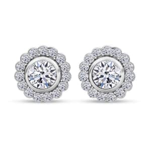 14K White Gold Luxuriant Lab Grown Diamond E-F VS Halo Stud Earrings 1.50 ctw