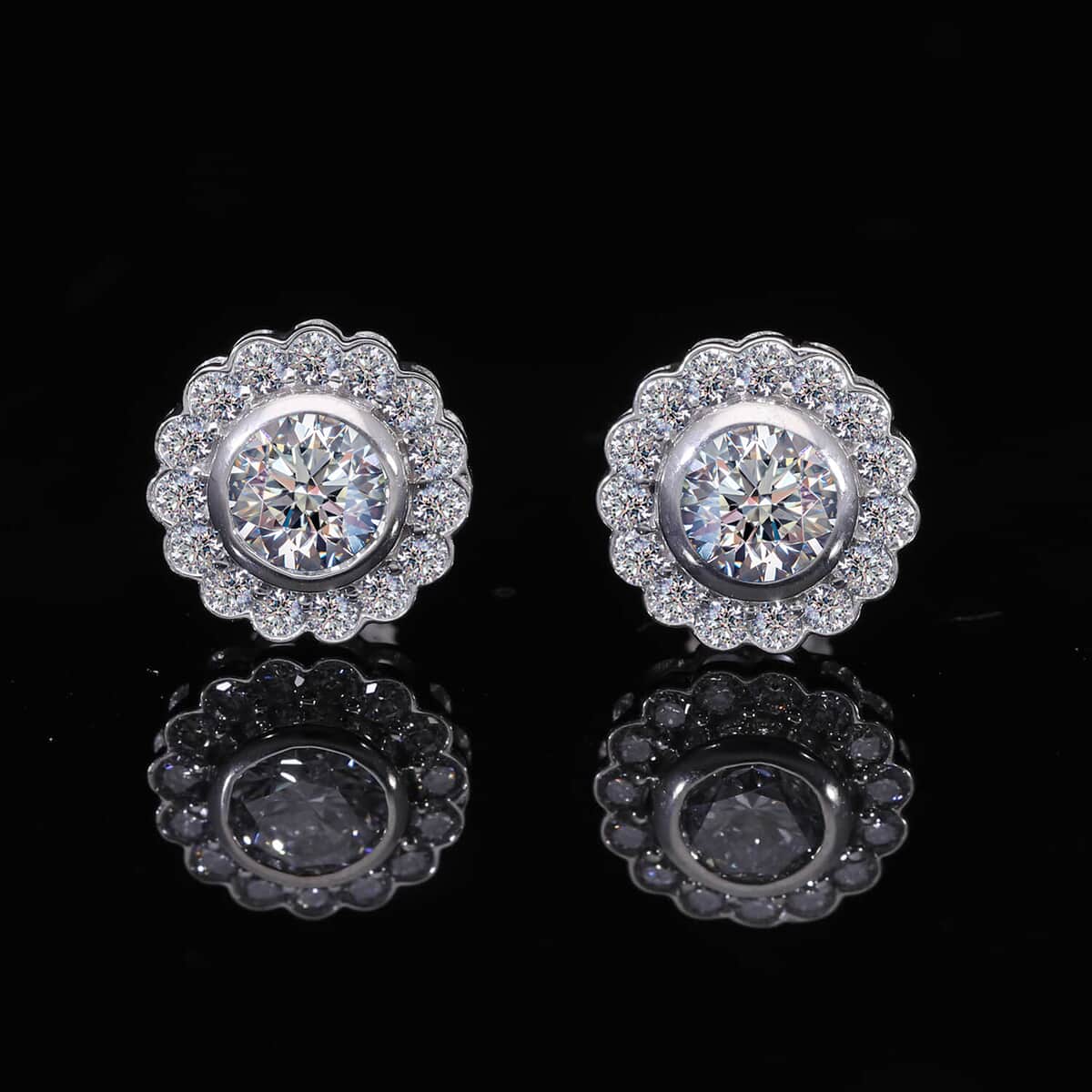 14K White Gold Luxuriant Lab Grown Diamond E-F VS Halo Stud Earrings 1.50 ctw image number 1