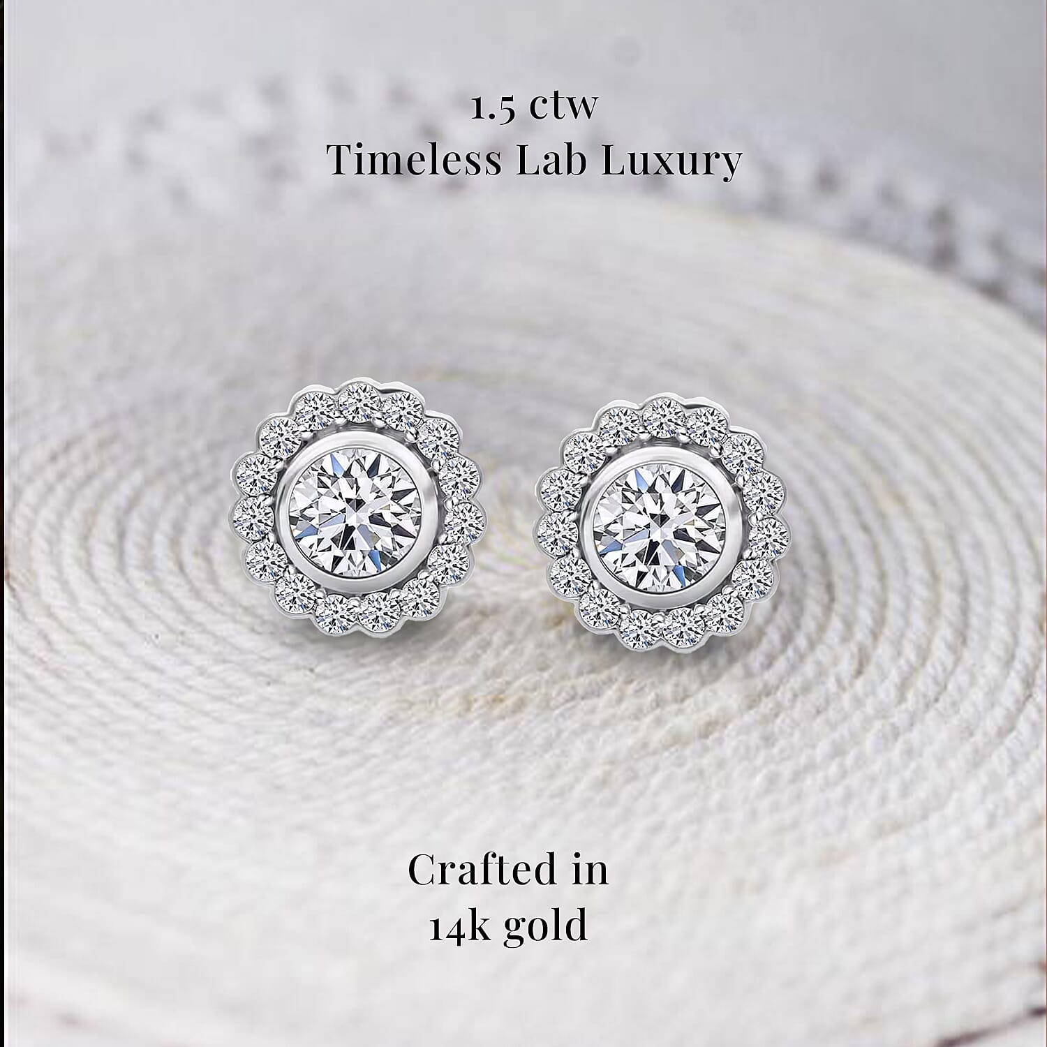 14K White Gold Luxuriant Lab Grown Diamond E-F VS Halo Stud Earrings 1.50 ctw