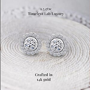 14K White Gold Luxuriant Lab Grown Diamond E-F VS Halo Stud Earrings 1.50 ctw