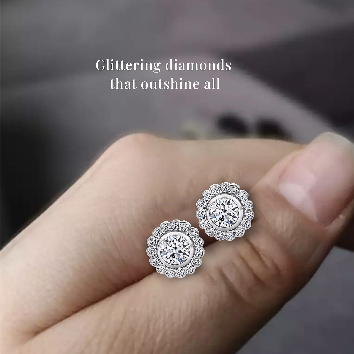 14K White Gold Luxuriant Lab Grown Diamond E-F VS Halo Stud Earrings 1.50 ctw