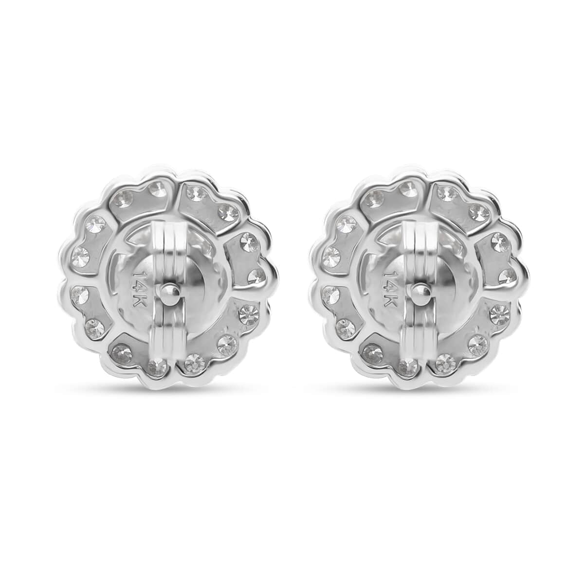 14K White Gold Luxuriant Lab Grown Diamond E-F VS Halo Stud Earrings 1.50 ctw image number 4