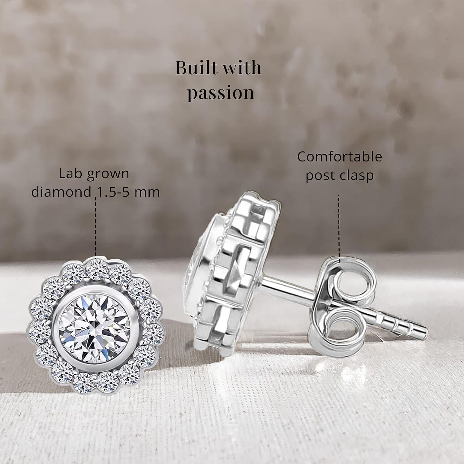 14K White Gold Luxuriant Lab Grown Diamond E-F VS Halo Stud Earrings 1.50 ctw