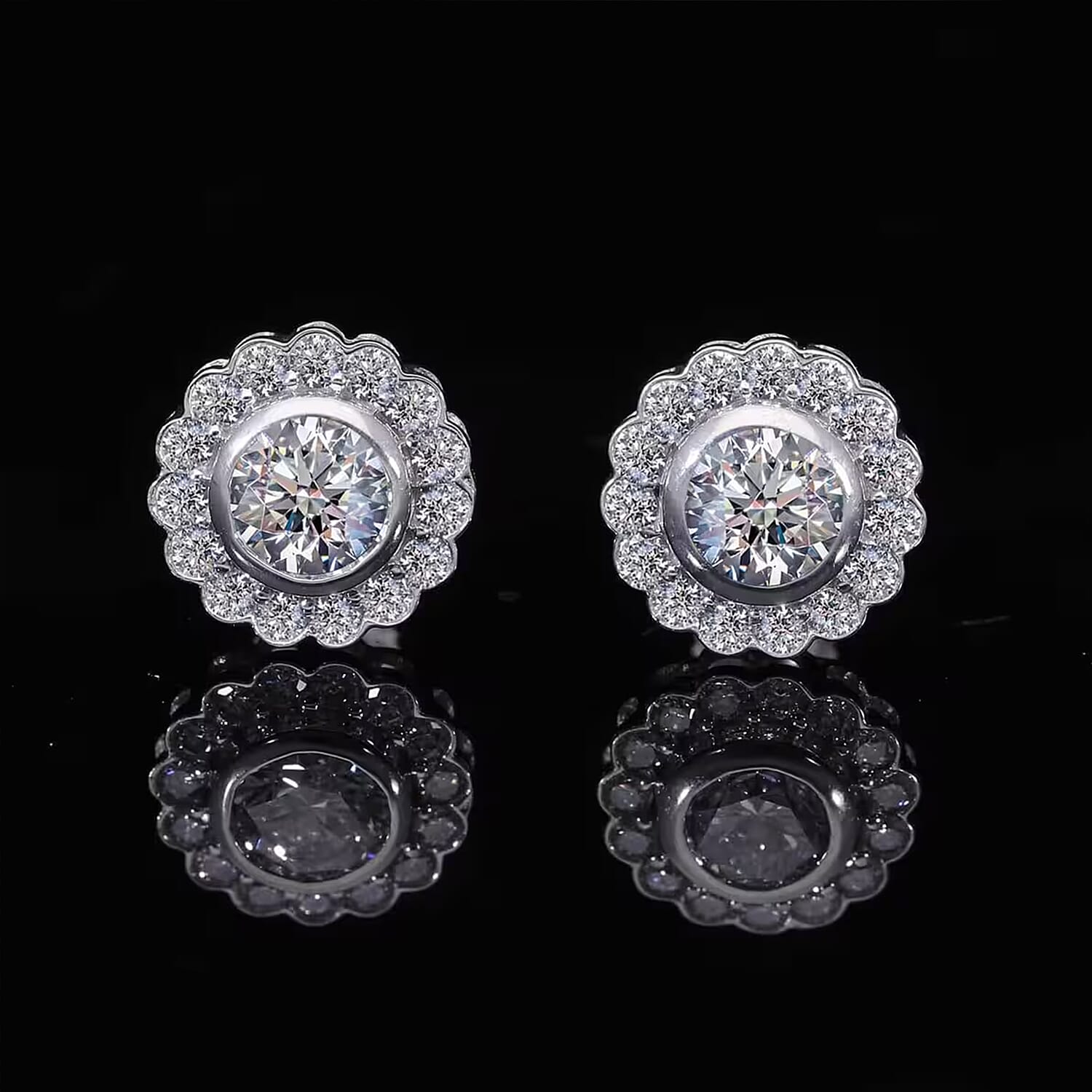 14K White Gold Luxuriant Lab Grown Diamond E-F VS Halo Stud Earrings 1.50 ctw