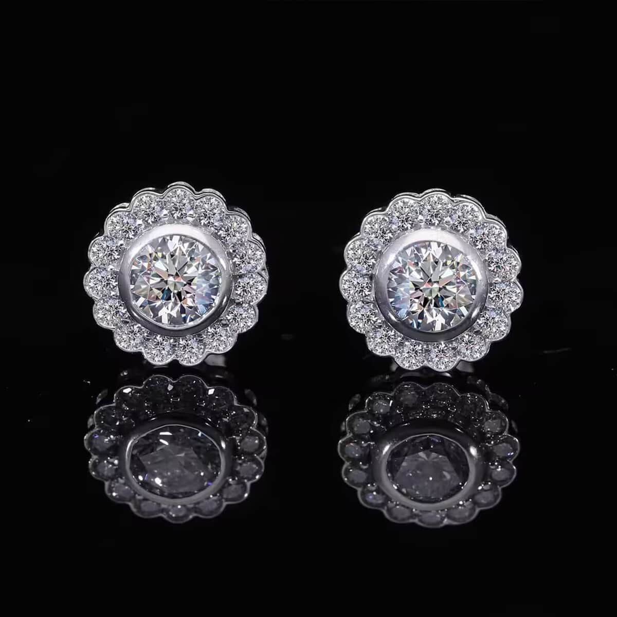 14K White Gold Luxuriant Lab Grown Diamond E-F VS Halo Stud Earrings 1.50 ctw image number 8