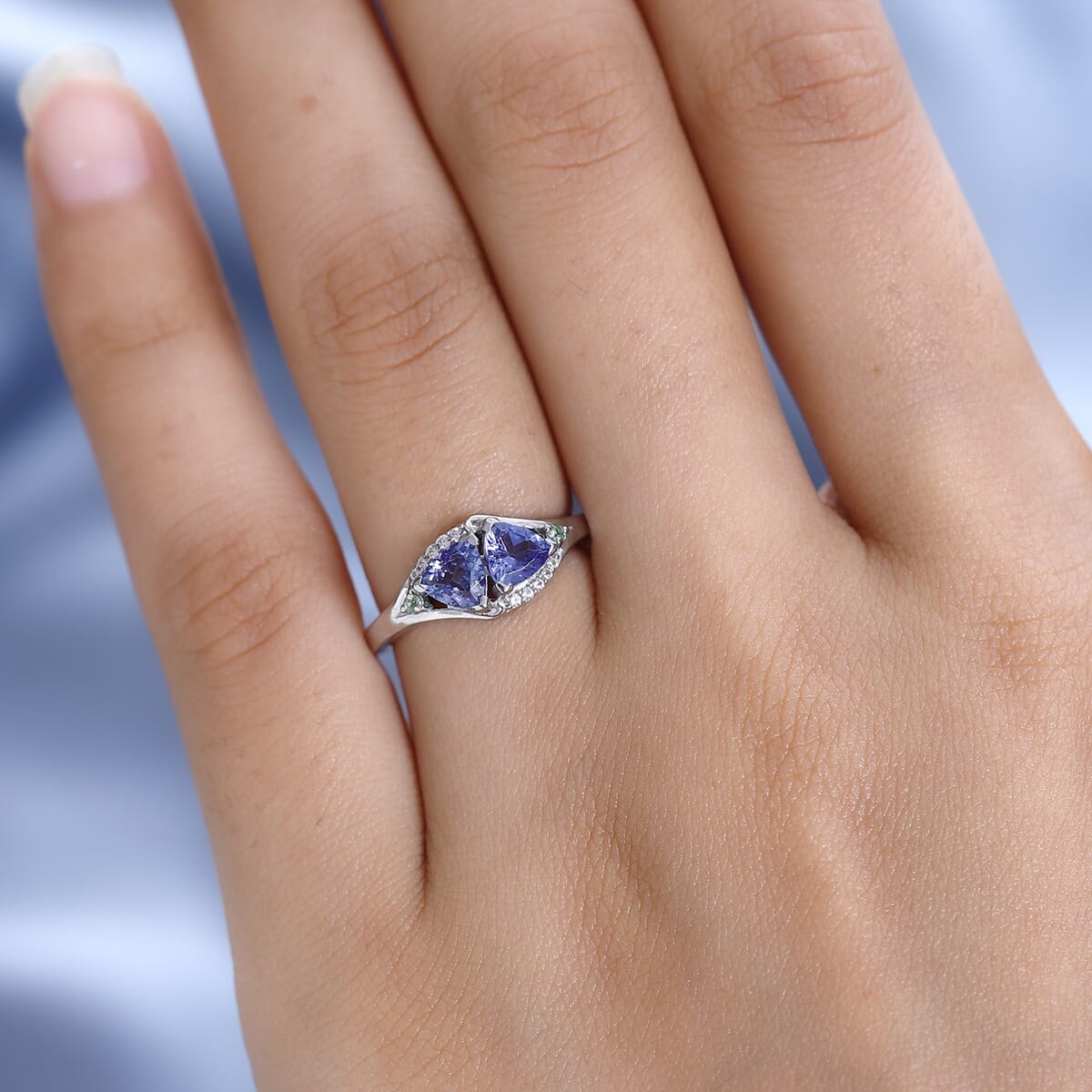Tanzanite, Multi Gemstone Ring in Platinum Over Sterling Silver (Size 10.0) 1.00 ctw image number 2
