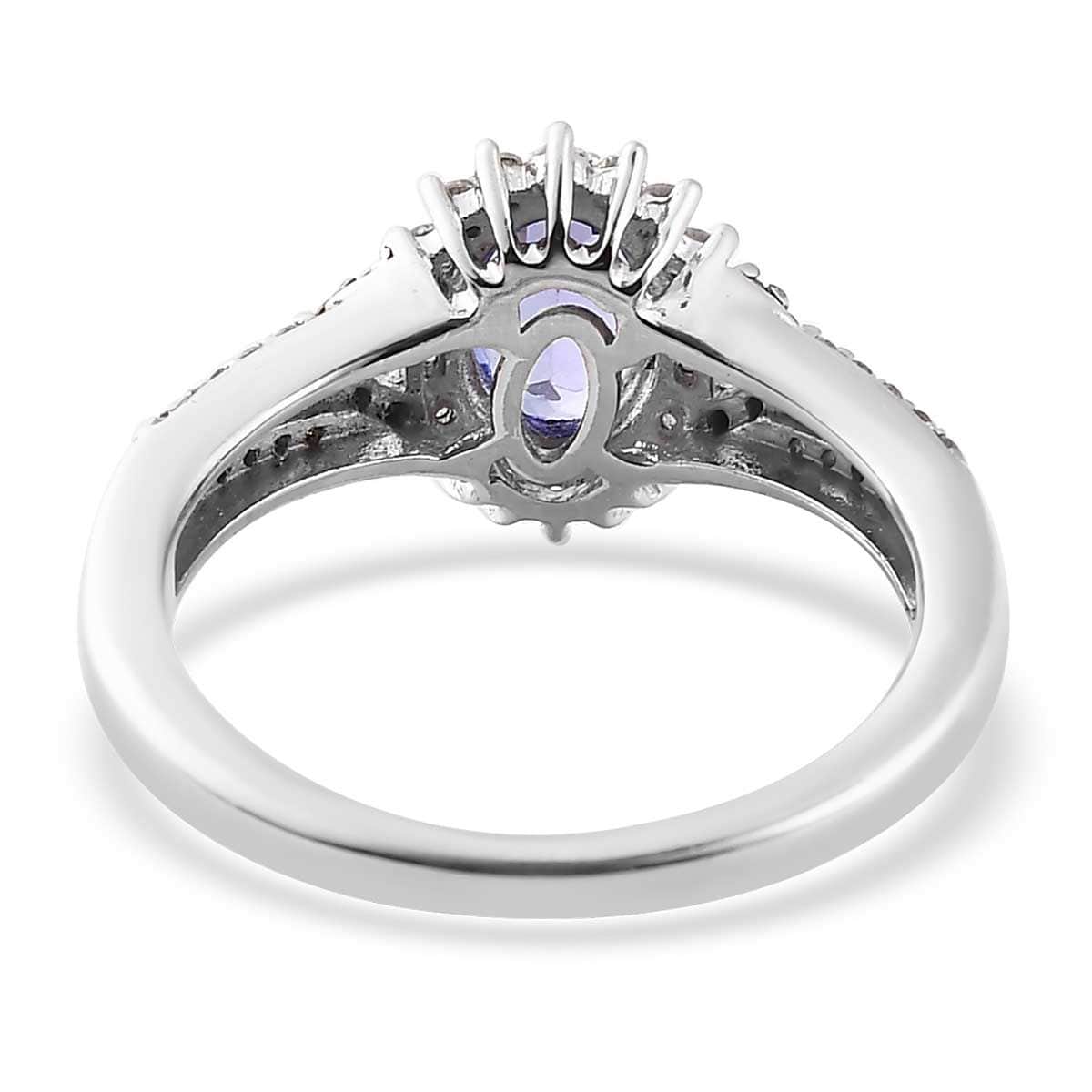 Tanzanite and White and Coffee Zircon Split Shank Ring in Platinum Over Sterling Silver (Size 10.0) 1.30 ctw image number 4