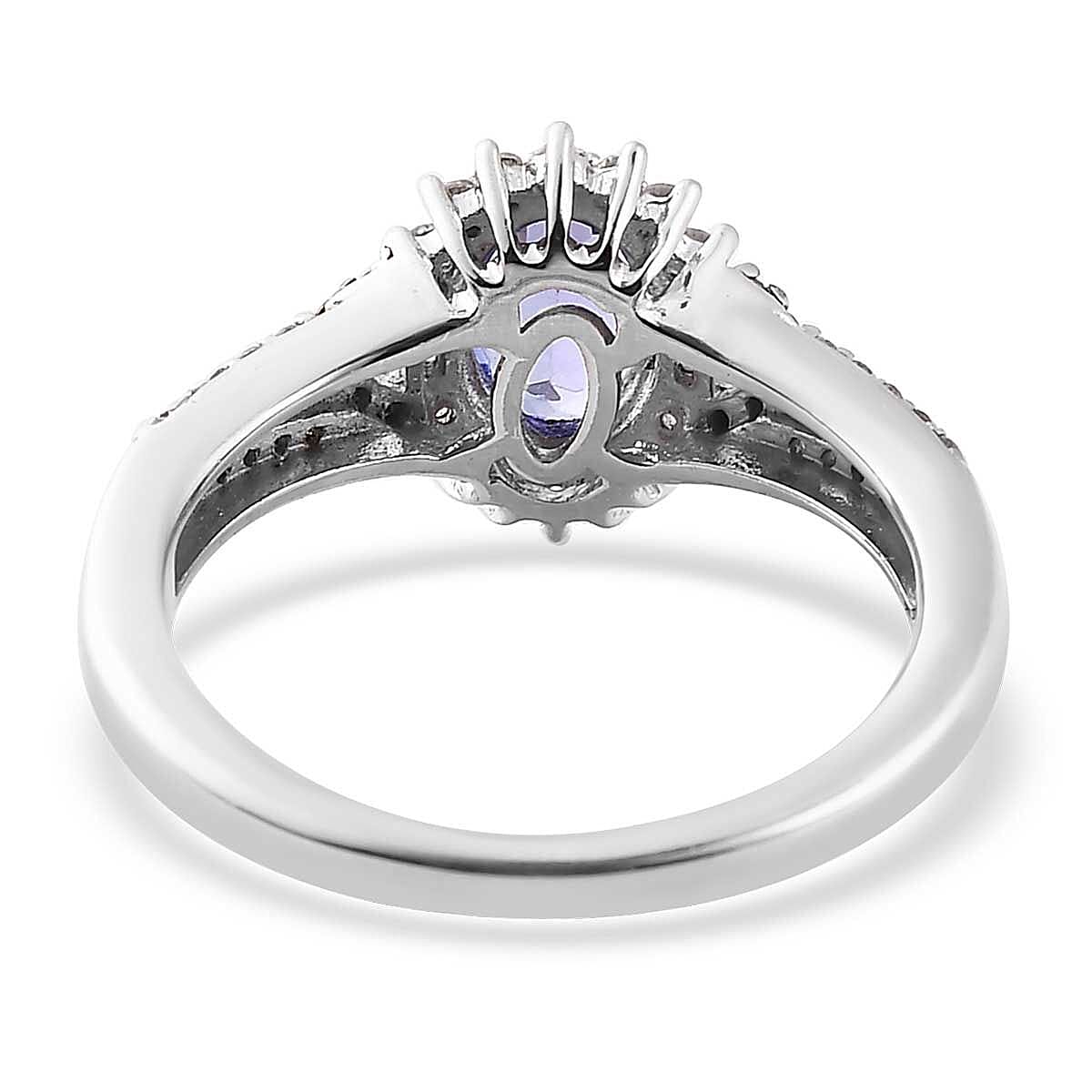 Tanzanite and White and Coffee Zircon Split Shank Ring in Platinum Over Sterling Silver (Size 5.0) 1.30 ctw