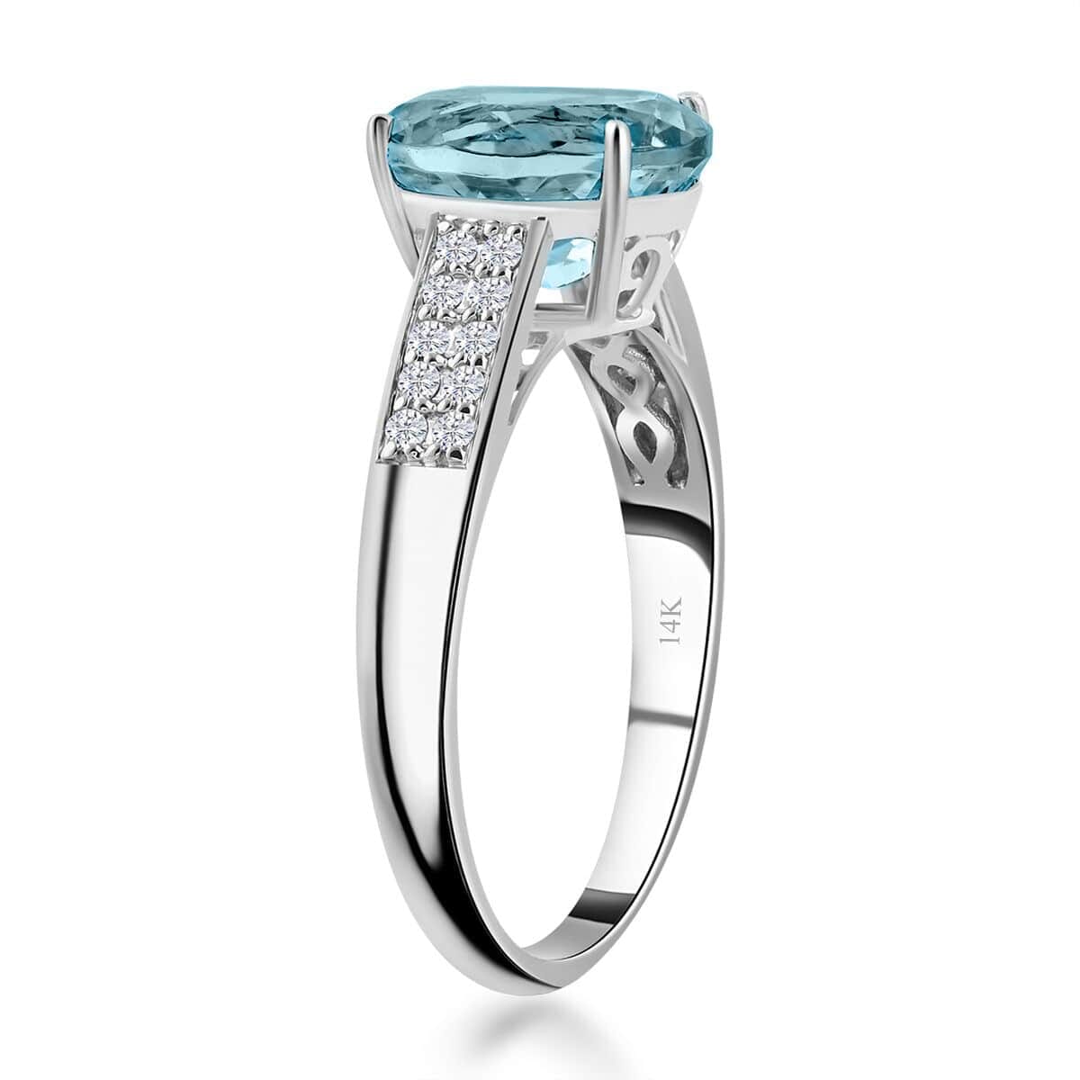 Certified & Appraised Luxoro 14K White Gold AAA Santa Maria Aquamarine and G-H I2 Diamond Ring, Promise Rings (Size 5.5) 2.50 ctw image number 3