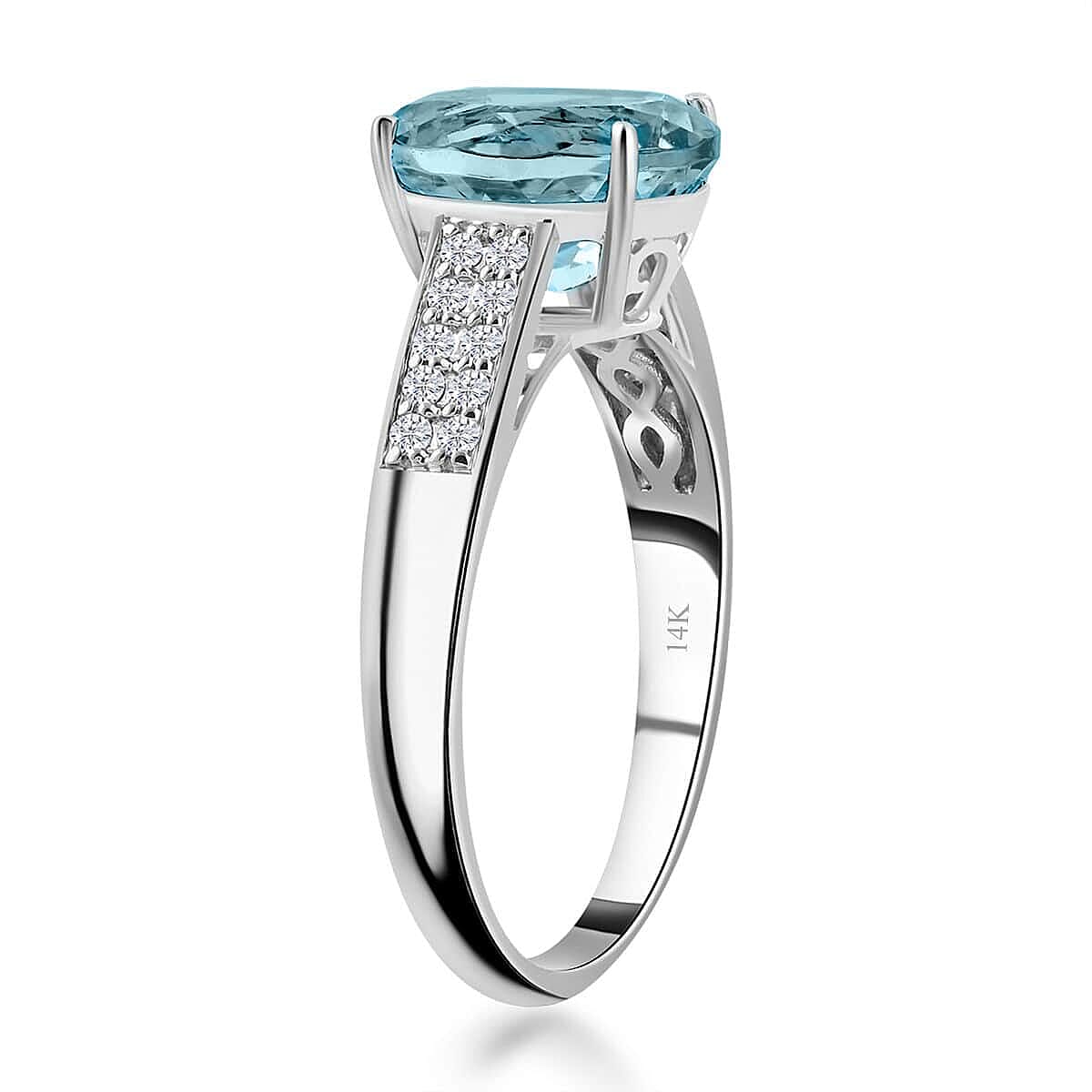 Certified & Appraised Luxoro 14K White Gold AAA Santa Maria Aquamarine and G-H I2 Diamond Ring, Promise Rings (Size 6.5) 2.50 ctw image number 3
